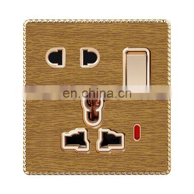 Type 86 Universal 5 pin Wall Socket With Switch And LED Light Thick Solid Wood Panel Sockets and Switches Electrical 16A