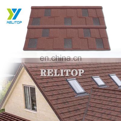 Shingle Tile Sunset Red Relitop Natural Stone Chips Coated Metal Roof Tile 0.35MM 0.4MM 0.5MM Aluminum Zinc Steel Plate