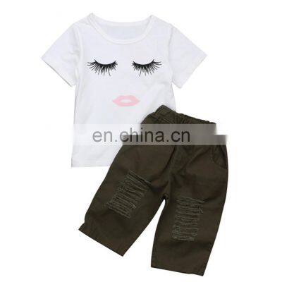 High quality fashion summer Girls Clothing Sets cute Smiling face Kids Clothes Hot Sale Children Clothing Set