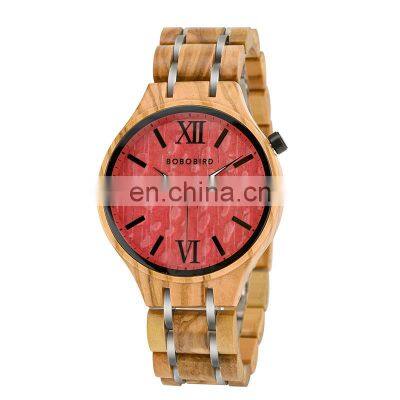 Wholesale Handmade Wooden Watches Diamond Face Mans Quartz Watch with Wood Metal Band Customize Gift to Father OEM