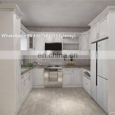 American Style Antique Luxury Modular Kitchen Furniture 3D Design Kitchen Cabinets Solid Wood