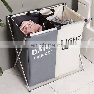 Trendy Multi Purpose New Modern Storage Double Folding Collapsible Laundry Basket photo-3
