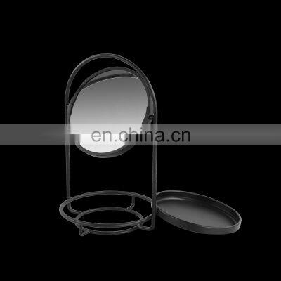 Home Round Vanity Mirror High Quality Beauty Desktop Makeup Mirror Decoration Iron Powder Coating Makeup Mirror With Storage photo-3
