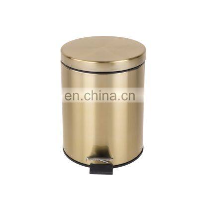 Hot sale household 3L 5L 12L round golden stainless steel pedal bin with soft close