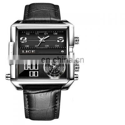 LIGE 8925 Mens Watches Square Digital Sports Quartz Wrist Watch for Men Waterproof Wrist Watches Hands photo-3