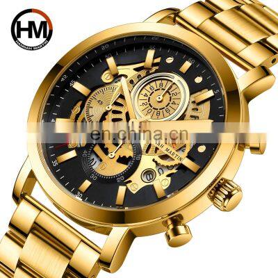 HANNAH MARTIN 1094 Mens Quartz Watch Fashion Multifunction Stainless Steel Watch Set Men