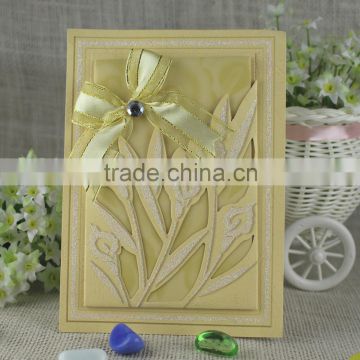 Wholesales Luxury Extravagant Hot Stamping Hard Cover Invitations with Ribbon