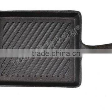 Buy direct from china factory Thread interior bottom cast iron grill pan with Single handle