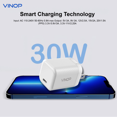 VINOP PD 30W USB-C GaN Mini Fast Charger - White