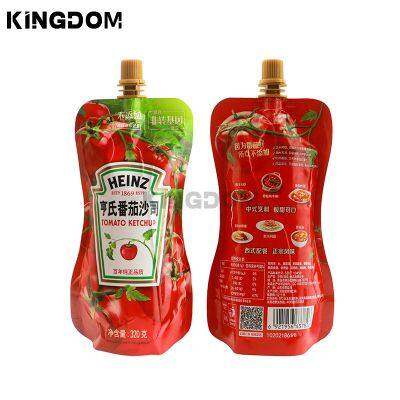 Custom Shape Nice Printing Food Grade Anti-leakage Plastic Stand Up Sauce Pouch With Spout photo-2