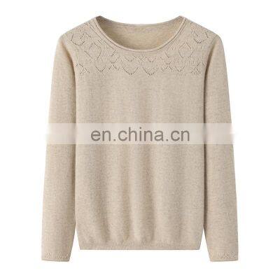 Super Soft 100% Cashmere Sweater for Women Custom Logo Knitted with Chinese Style Crew Neck Solid Pattern for Winter