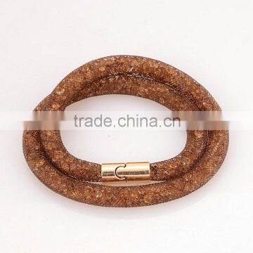 Double Mesh Stardust Bracelets Rhinestones Magnetic Clasp Charm Bangles