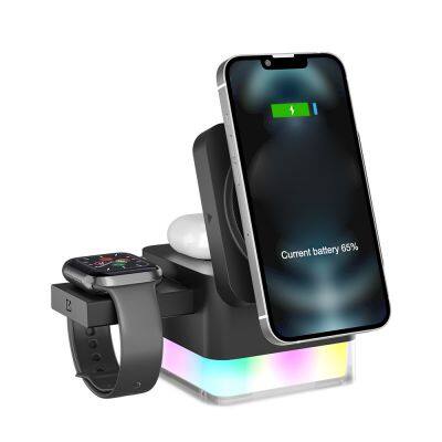 Factory Wholesale Foldable 15W Wireless Charger RGB LED Lamp Station Charging 3 in 1 Wireless Charger Dock