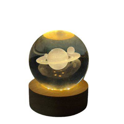 USB Children's 3D Wooden Base Custom Decorative Planet Crystal Ball Night Light