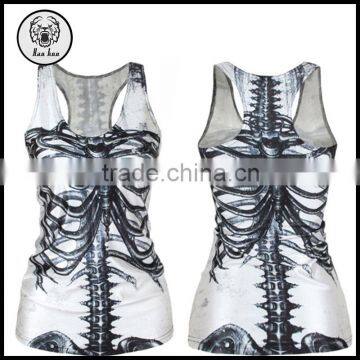 Ladies Tops Latest Design 2015 Wholesale Skull Print Round Neck Black Tank Tops for Women