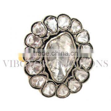 925 Sterling Silver Ring Jewelry 14k Gold Pave Diamond Ring, Wholesale Antique Design Jewelry