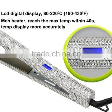 LCD Digital Display Bling Crystal Hair Straightener photo-3