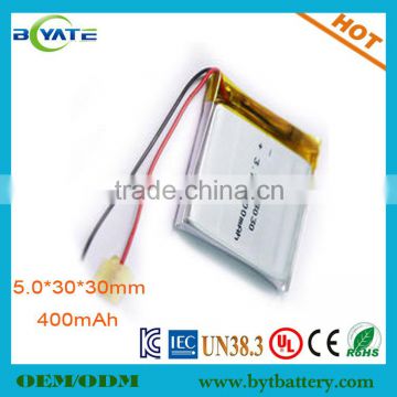 3.7v 400mah li polymer battery 503030 for solar powered walkie talkies