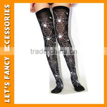 PGSK0189 High quality lace seamless printing halloween stocking black spider web stocking girl's party stocking