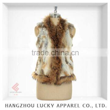 lady women fashion real rabbit raccoon fur vest winter 2015 LK15083