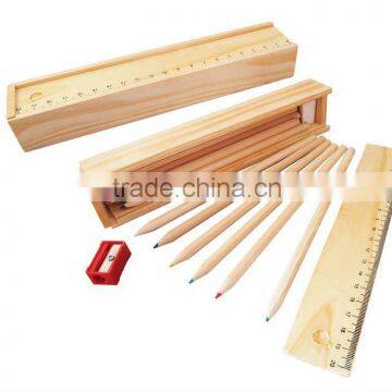 Hot Sale Mini Cheap Natural School Kids Shaped Wooden Colorful Pencil Set with Ruler for promotion