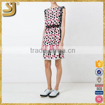 Fancy custom design cap sleeve black white red blend polka dots embroidery women dress                        
                                                Quality Choice