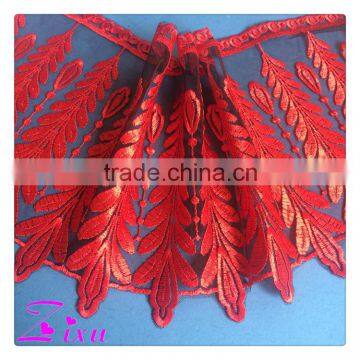 red embroidered tulle lace fabric for wedding dresses