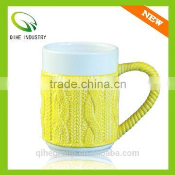 magic ceramic Porcelain mugs with sweater figure of color blur&yellow