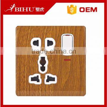 high fashion wood grain switch socket with neon for UK, universal, 2 pin and 3 pin