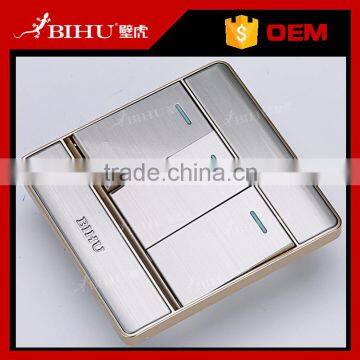 brown or silver color 304 stainless steel light wall switches with 3gang 1way