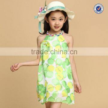 2016 new girls fruit printed chiffon bohemia beach dresses sleeveless girls smocked dress