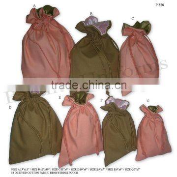 Dyed cotton fabric drawstring pouch