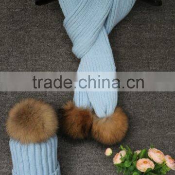 Fashion Design Women Genuine wool Fur Scarf with Raccoon Fur/Custom-Made