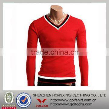 Compression clothing,long sleeve v-neck red bamboo tshirt