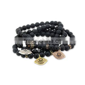 KJL-ST0013 Black bead bracelet evil eye bracelets natural stone CZ beads bracelet men pulseras hombre bracciali uomo men