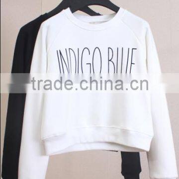 2016 fashion women black and white crop top pullover sweatshirt china supplier