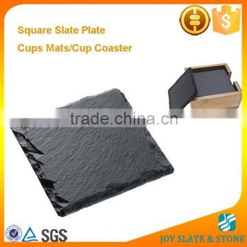 Hot Sale Square Shape Natural Slate Black Dinner Mat Wine Cup Pad