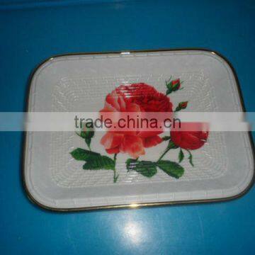 10"plastic rectangle flat printing dish with metal ring