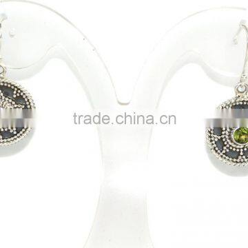 Green Peridot Round Cut 925 Sterling Silver Earring photo-2