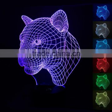 3D Optical Illusion Leopard Night Lamp Night Light 10 Colorful LEDs Ultra-thin Acrylic Light Panel AA Battery or DC 5V