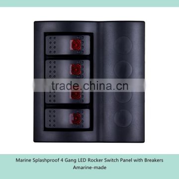 Marine Splashproof 4 Gang LED Rocker Switch Panel with Breakers