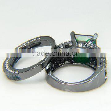 Thick Emerald Couple Ring Sets Big Central Stone Wedding Bands Love Romantic Ring For Lovers photo-3