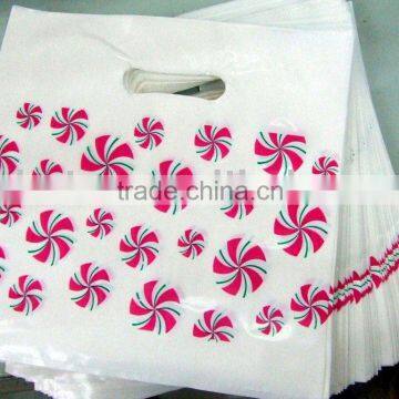 white clear red flower pattern plastic die cut bag with OEM