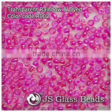 High Quality Fashion JS Glass Seed Beads - R002# Rainbow Dyed Deep Pink Transparent Rocailles Beads For Garment & Jewelry