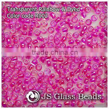 High Quality Fashion JS Glass Seed Beads - R002# Rainbow Dyed Deep Pink Transparent Rocailles Beads For Garment & Jewelry