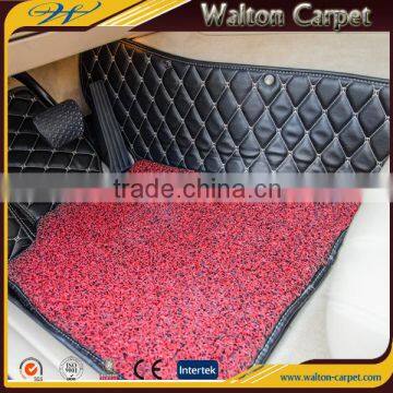Black rhombic pattern durable dust control coil leather auto mat