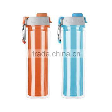 BPA free double wall plastic bottle with alloy zinc strap