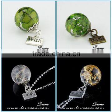 Handmade 20mm round Clear resin ball dried pressed real flower Pendant with wish pendant jewelry