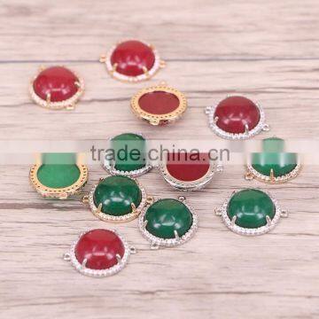 Red / Green Color Malaysian Jade Stone Connector Beads with Pave Crystal Jewelry Gemstone Druzy