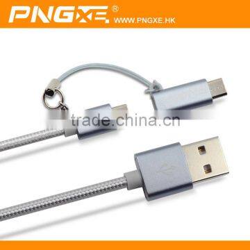 wholesale braided 2 in 1 mobile cable for iphone and samsung usb cable